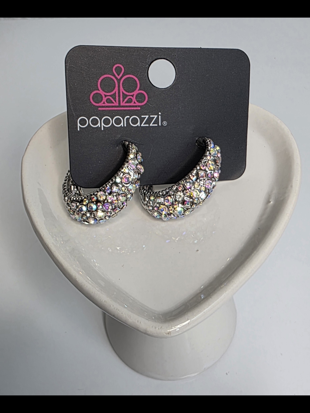 Paparazzi "Glamorously Glimmering" multi-color rhinestone hoop earrings.